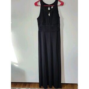 Signature by Sangria Black Sleeveless Maxi Dress Ruched Waist Keyhole Size 14